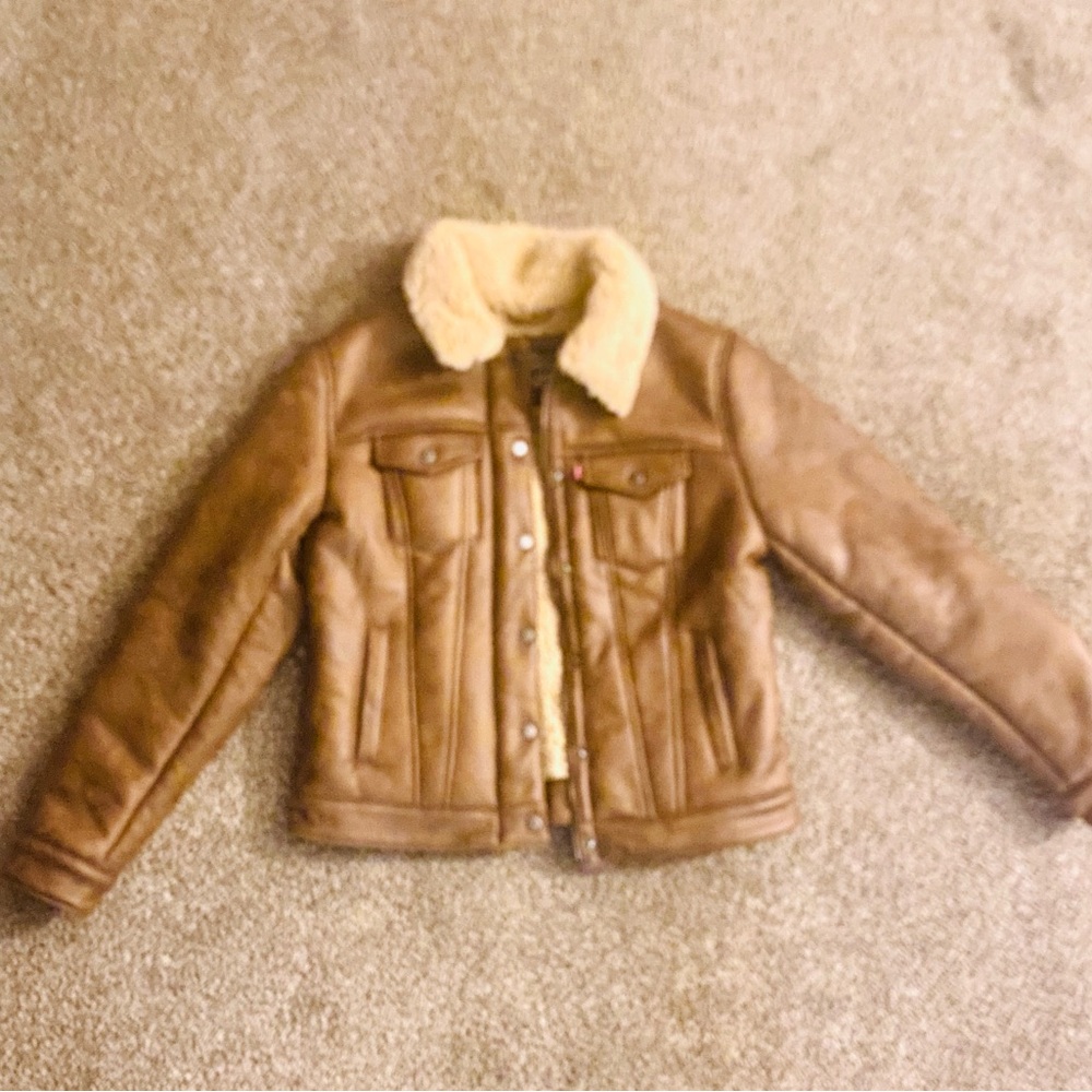 Tan Sherpa Faux Leather Type Jacket| Women Size S|NWT